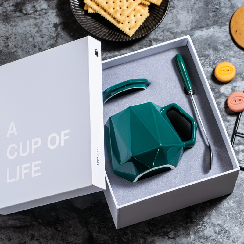 Taza de cerámica geométrica Taza poligonal Taza de agua Taza de café Taza de desayuno LOGO tallado