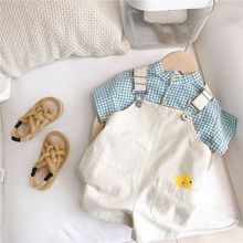 男童女套装夏季韩系衣服衬衫背带裤两件套一周岁礼小宝宝短袖薄款