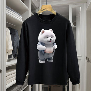 Pure Cotton Heavy 2024 High-end Men's Ins Trendy Round Neck Long-sleeved T-shirt Top All-match Couple's Spring and Autumn