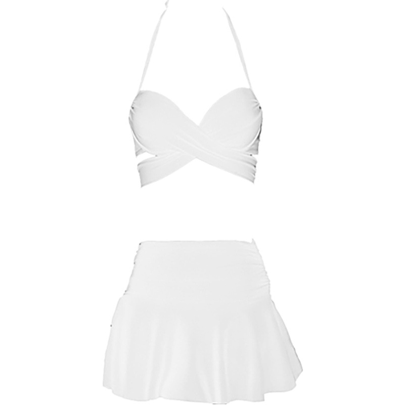 Korean Bikini Underwire Push-Up Chest High-Waisted Skirt Bikini Three-Piece Split Hot Spring Set for Women