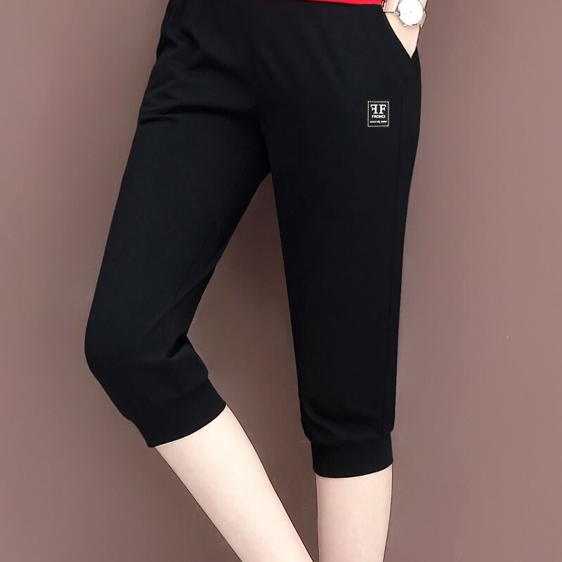Summer Women's Thin Cotton Cropped Pants, Over-The-Knee Sports Casual Shorts, Petite Size, Stretchy Half-Length Pants for Outdoor Wear Summer Women's Thin Cotton Cropped Pants, Over-The-Knee Sports Casual Shorts, Petite Size, Stretchy Half-Length Pants for Outdoor Wear