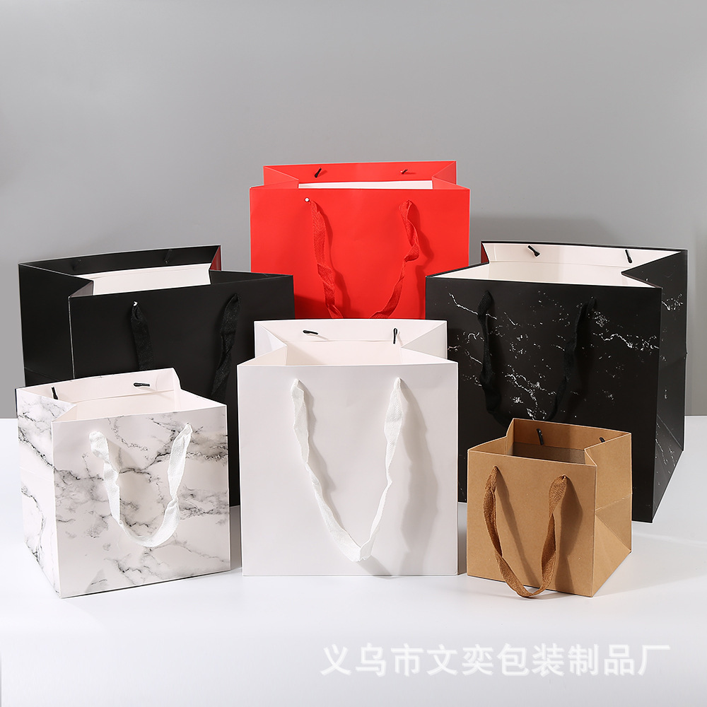 正方形纸袋现货鲜花礼品袋烘焙花束包装袋盆栽蛋糕方袋喜糖手提袋