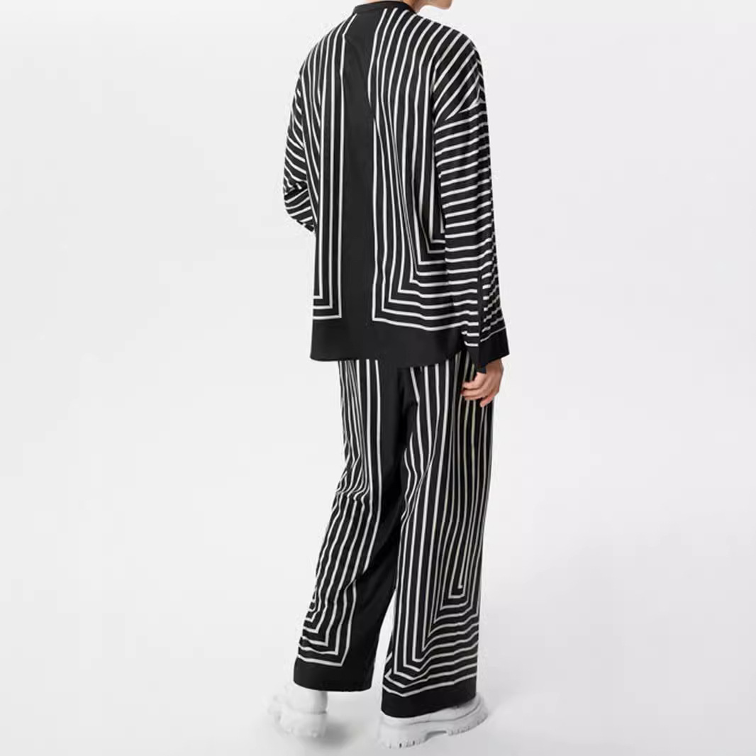 국경 간 대외 무역 새로운 유럽과 미국 남성의 느슨한 긴팔 카디건 와이드 레그 캐주얼 바지 게으른 스타일 포지셔닝 줄무늬 세트