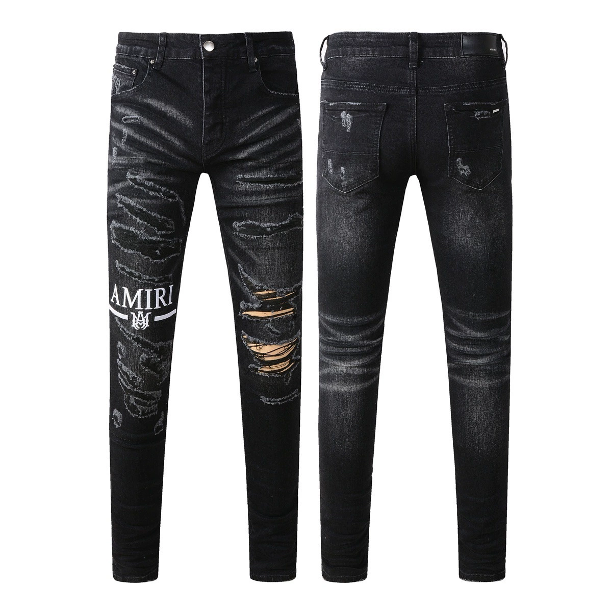 Джинсы (AMIRI) мужские slim с рваной отделкой, фасон зауженный