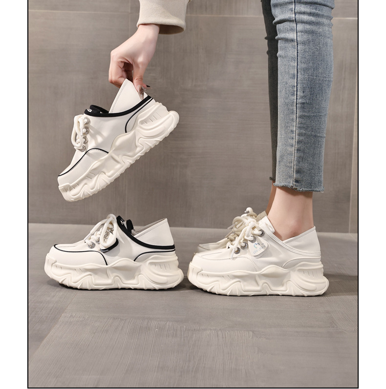 Giày sneaker nữ đế dày tăng chiều cao, form slip-on tiện lợi, đế bánh xốp mềm — màu be chi tiết 17