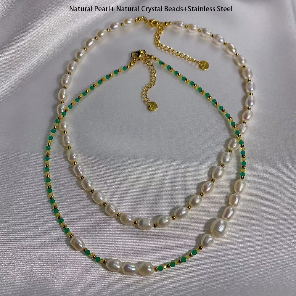 Ins-stil Geometrisch Rostfreier Stahl Kristall Süßwasserperle Perlen Überzug Armbänder Halskette display picture 3