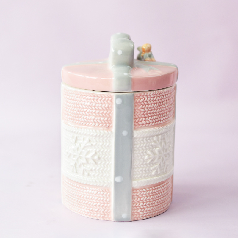 Angel de boda americana Día de San Valentín rosa corazón de la niña cerámica sellado latas de almacenamiento latas de almacenamiento puede decorar adornos