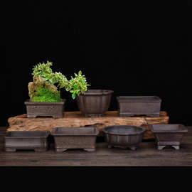 宜兴紫砂花盆小号马槽桌面多肉竹子古典高档盆景园艺花卉绿植批发