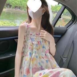 夏日多巴胺碎花系带连衣裙女日系软妹小清新仙气小个子吊带长裙子