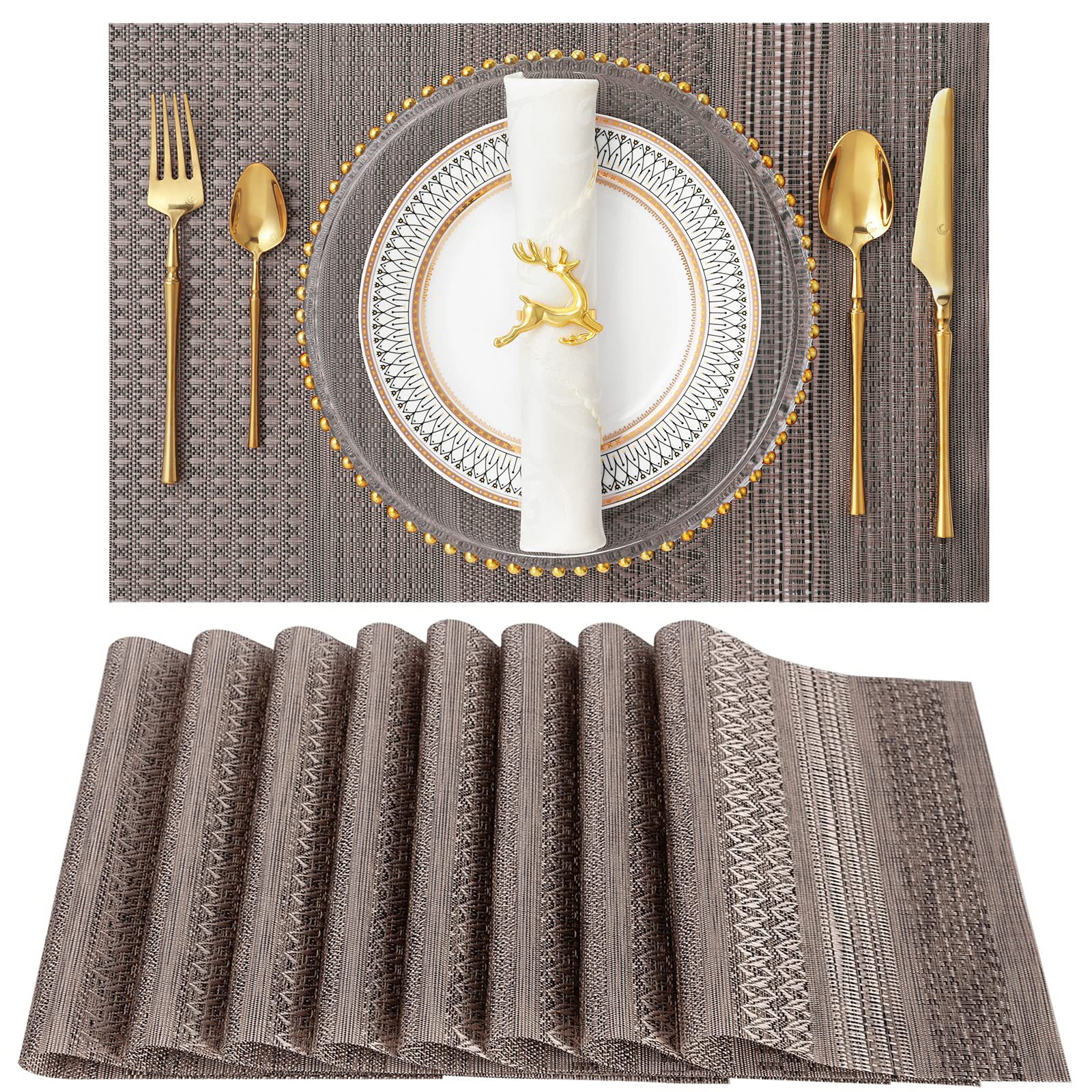 Estilo Europeo texlin jacquard PVC placemat fácil de limpiar simple todo partido placemat PET vajilla estera tejida montaña