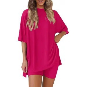 Casual Women's Shorts Set Solid Colour Loose Fit Summer Outfit_voghion.com