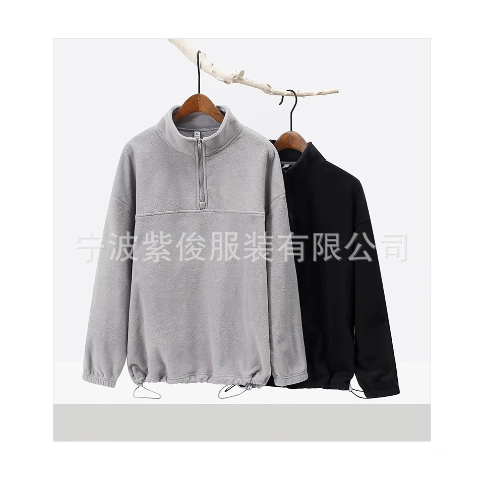 Мужская одежда 300g двухсторонний флисс-флисс-фланчик прилив-свитера новый свободный шнур с флисом и полузастежкой-молнией с флисом