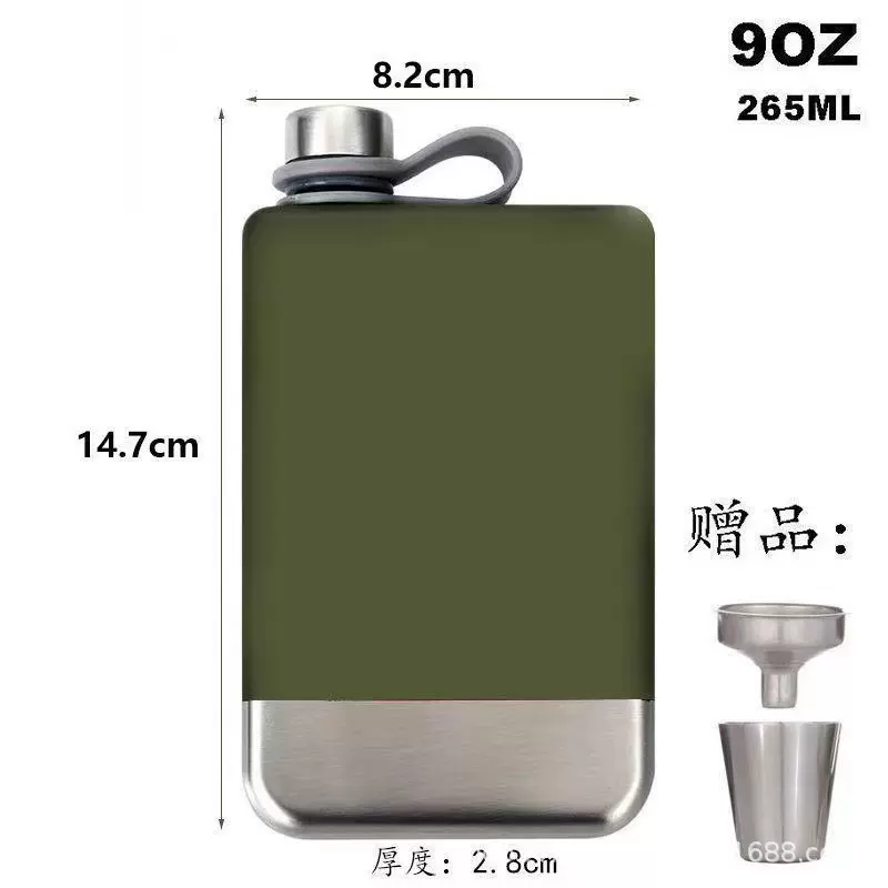 厂家直销加厚不锈钢俄罗斯异形酒壶9OZ随身方壶露营户外批发水壶