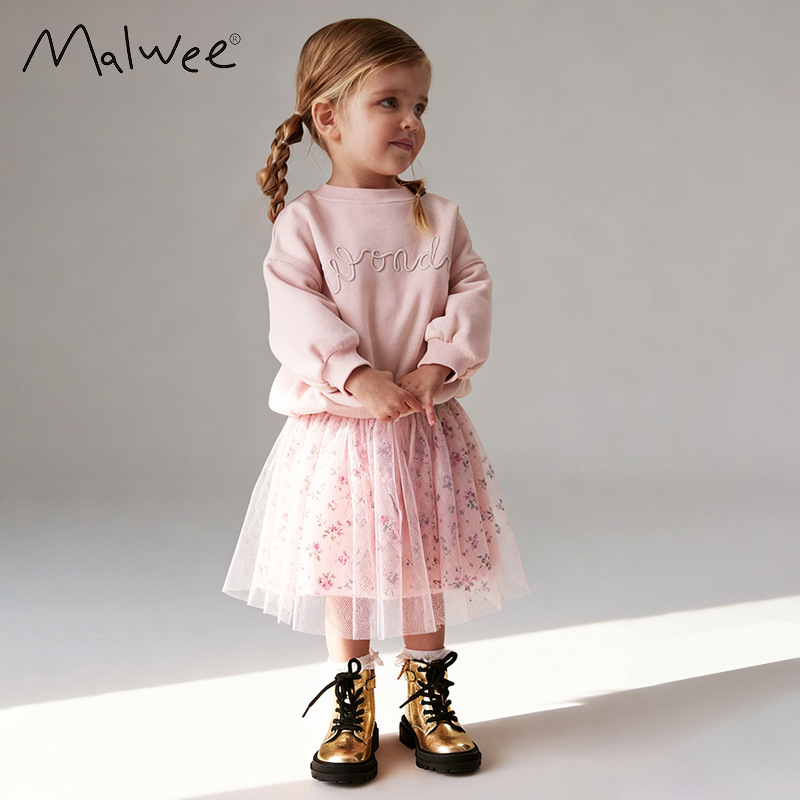 跨境malwee女童套装裙秋冬新款欧美中小童套头卫衣裙子可爱小女孩
