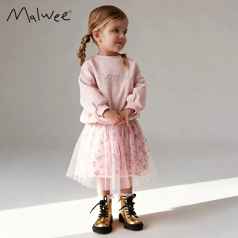 跨境malwee女童套装裙秋冬新款欧美中小童套头卫衣裙子可爱小女孩