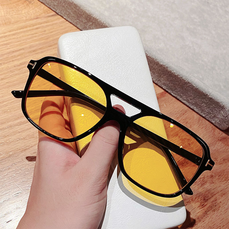 T-shaped double bridge sunglasses square...