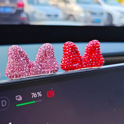 Car Decoration, Car Screen: Car ornaments - diamond-bow-pink-red