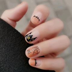 Halloween pumpkin foreign trade nail art orange pudding color playful cute ghost face wearing nails wholesale festival nails