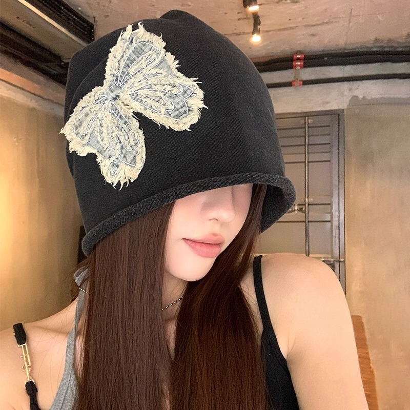 黑色堆堆帽女秋冬季新款大头围显脸小包头帽时尚百搭针织套头帽子|undefined