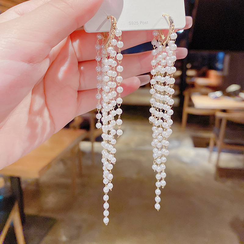 Fashion pearl tassel copper pearl earrings wholesalepicture1