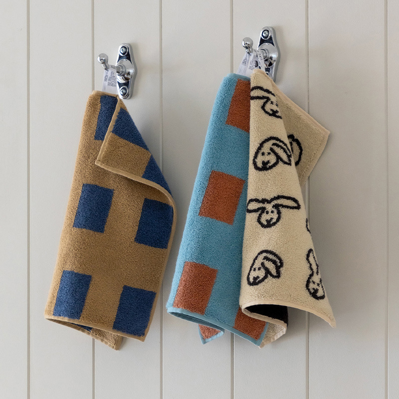 Jacquard Cartoon Ins Style Pure Cotton Square Towel 34*34cm Thickeneded 60g Square Towel Hand Towel Soft Absorbent Small Towel