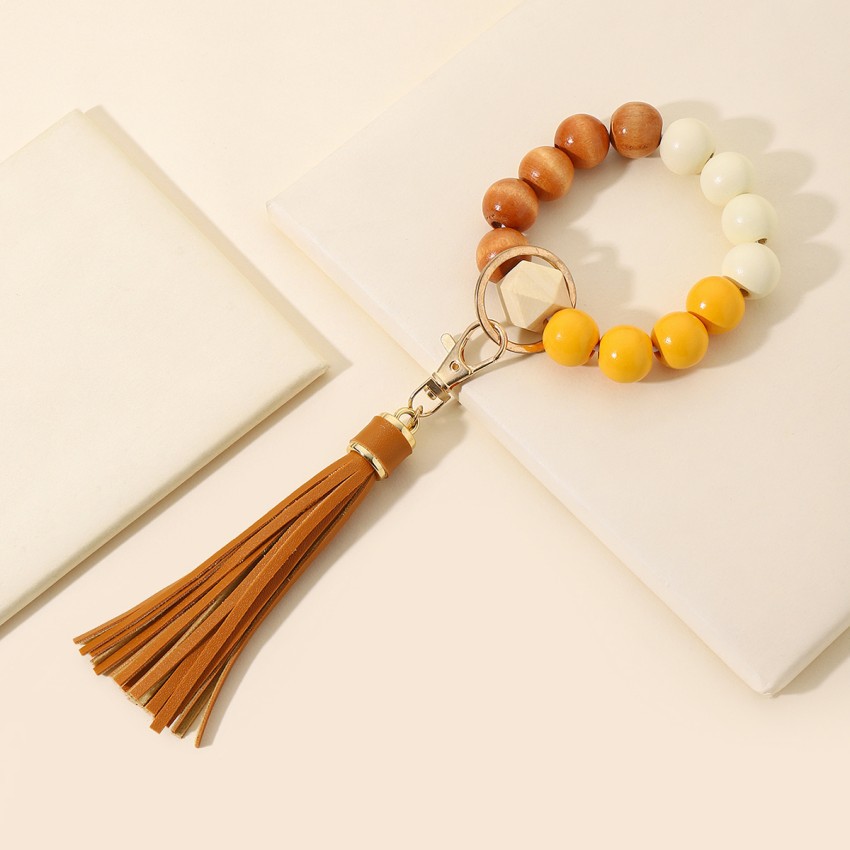 Wood Material Bohemian Geometric Wood Women's Bag Pendant Keychain