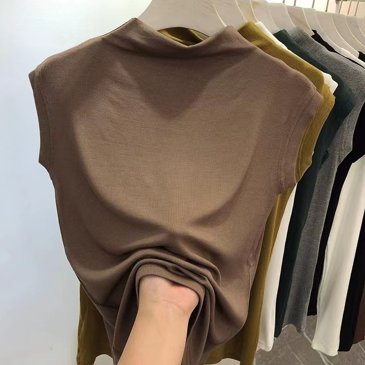 Modal Ribbed Half-High Collar Sleeveless Vest for Women, Spring and Summer, Plus Size, Slim Fit, Versatile Base Shirt Top, Trendy