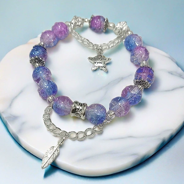 BC06 LOVE YOU Five-pointed Star Glass Feather Bracelet