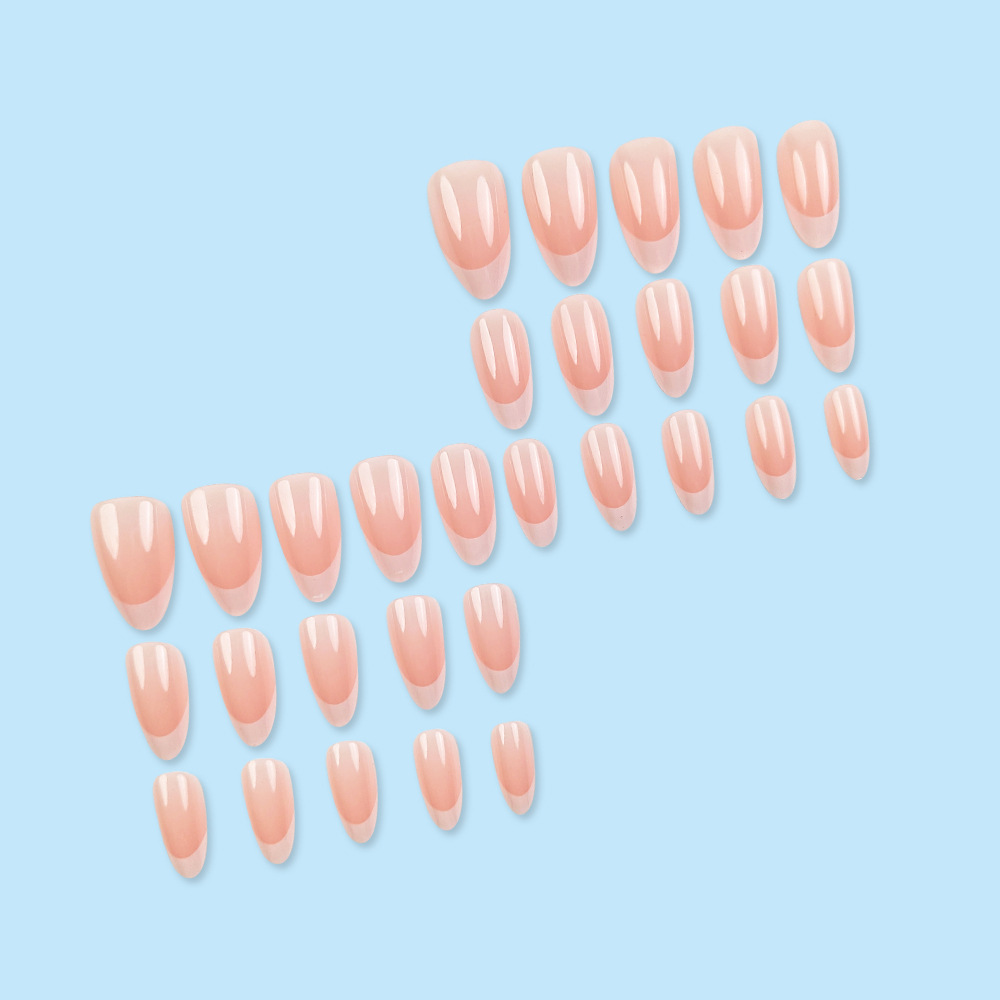 Ventas transfronterizas calientes de polvo naranja blanco bordes de manicura francesa temperamento suave viento desgaste de uñas 30 piezas de parche de uñas