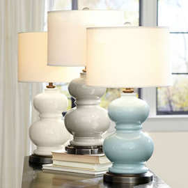 美式陶瓷台灯卧室书房床头灯 简约现代led台灯学习办公护眼葫芦灯