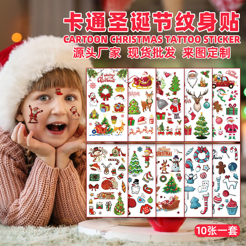 Cross Border Children Cartoon Christmas Tattoo Sticker Santa Claus Holiday Party Party Disposable Temporary Sticker