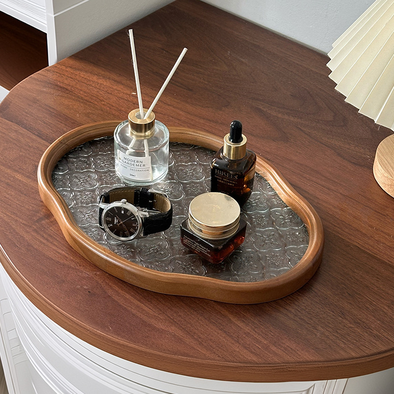 High-End Oval-Shaped Tea Tray with Glass Wine Cups, Tea and Fruit Tray, Chinese-Style Dessert Tray