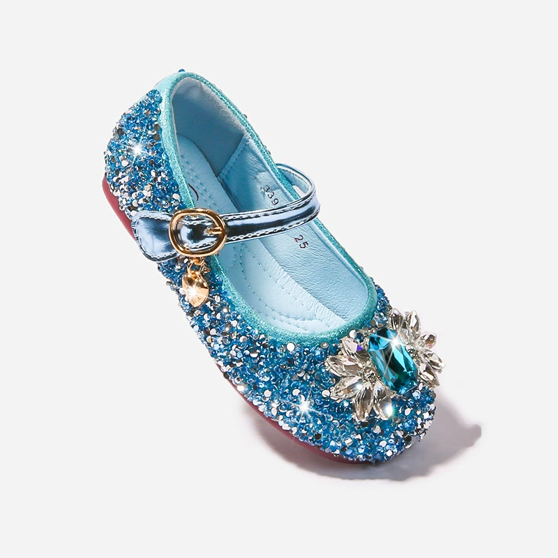 Детские туфли-принцессы с мягкой подошвой, кожаные туфли Эльзы, весна 2025, новые, для маленьких девочек, детские, с кристаллами