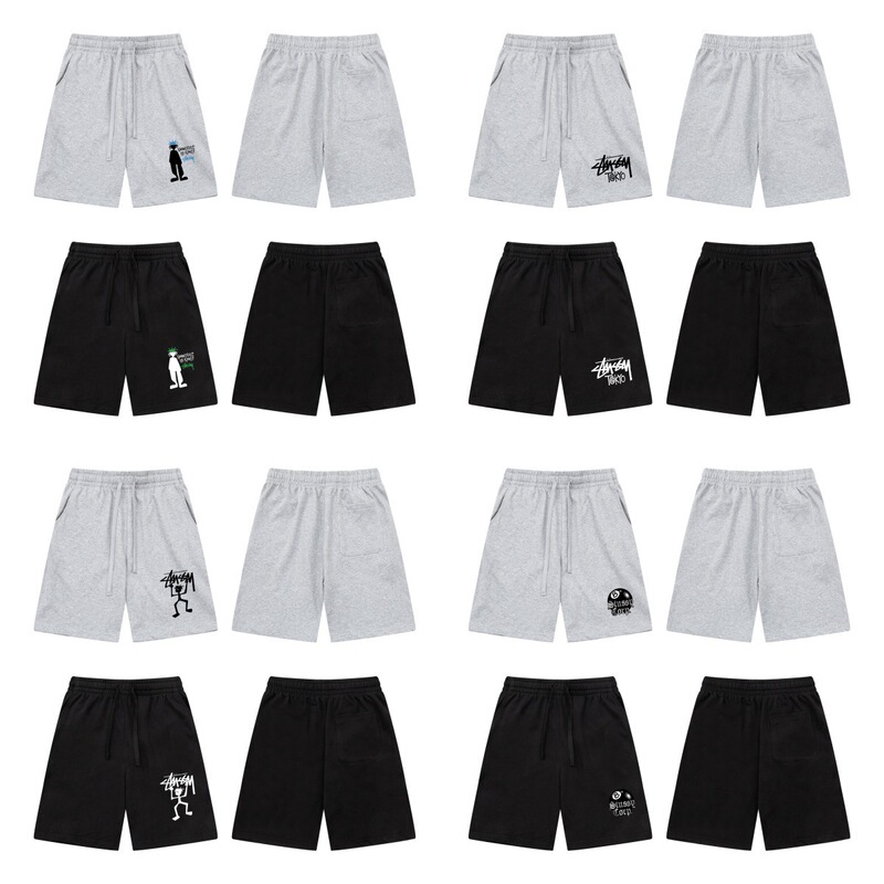 Cross-border trendy brand Stu, featuring logo letter prints, high-quality double-yarn pure cotton casual shorts, a versatile collection