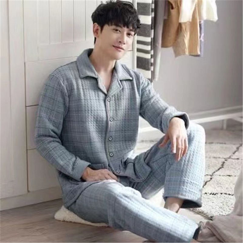 Otoño y invierno engrosado vestido exterior pijama de hombre invierno de hombre tamaño grande delgado intercalado de aire de algodón ropa para el hogar