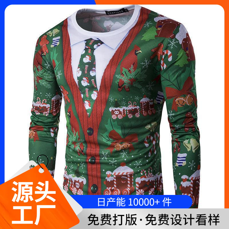 Cross-border 2023 New European and American Men's Christmas 3D Digital Printing Long Sleeve T-shirt Youth Casual Round Neck Top Cross-border 2023 New European and American Men's Christmas 3D Digital Printing Long Sleeve T-shirt Youth Casual Round Neck Top