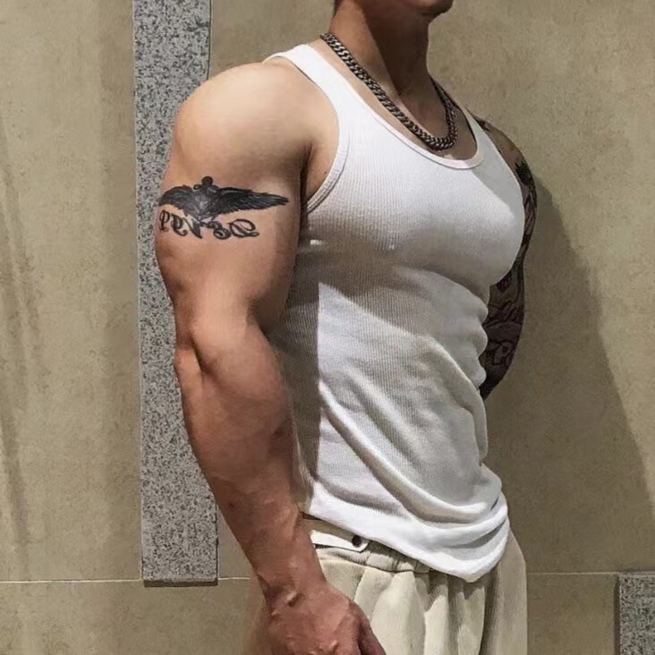 American Hip-Hop Style, Thick Ribbed, Slim-Fit Streetwear for Muscular Men, Fitness, High Elasticity, Supportive Tank Top for Men, Tight-Fitting