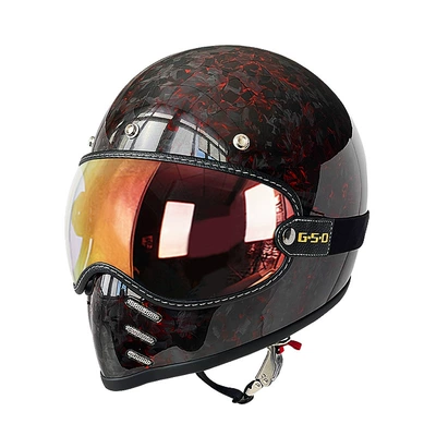 Export Carbon Fiber Retro Motorcycle Helmet, Motosiklet kaskı (dəbilqə) - red-forged-colored-mirror-m55-56