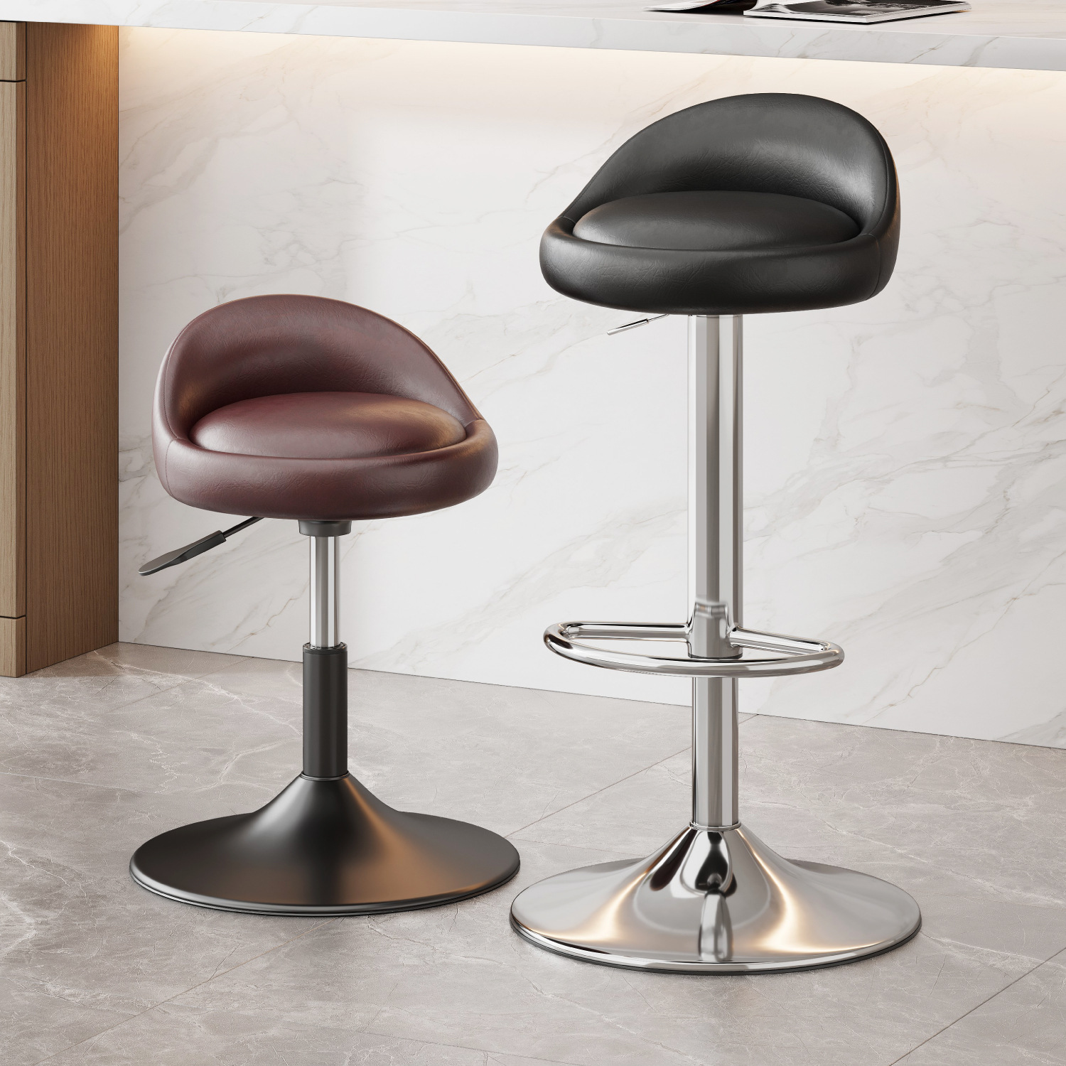 Bar Stool with a Light Luxury Feel, High-Legged Bar Stool, Home Adjustable Chair, Cashier Front Desk with Backrest, Round Stool L^