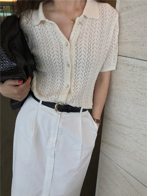 生产2022夏季新款韩国东大门sie*neboutique法式镂空针织开衫上衣