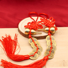 Brass hand-woven Five Emperors Coins copper gourd Chinese knot household door-to-door Feng Shui pendant ornaments manufacturer wholesale