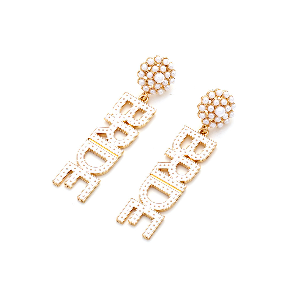 1 Pair IG Style Casual Letter Enamel Inlay Zinc Alloy Pearl Drop Earrings display picture 4