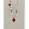 Small design red short pendant from pearl heart-shaped, necklace