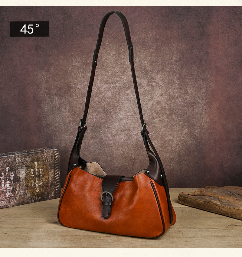 Túi đeo chéo nữ da bò thật vintage, kiểu dáng ôm sát nách — Vàng cổ điển, Màu xanh cổ điển, Nâu cổ điển, Xám đen cổ điển chi tiết 19