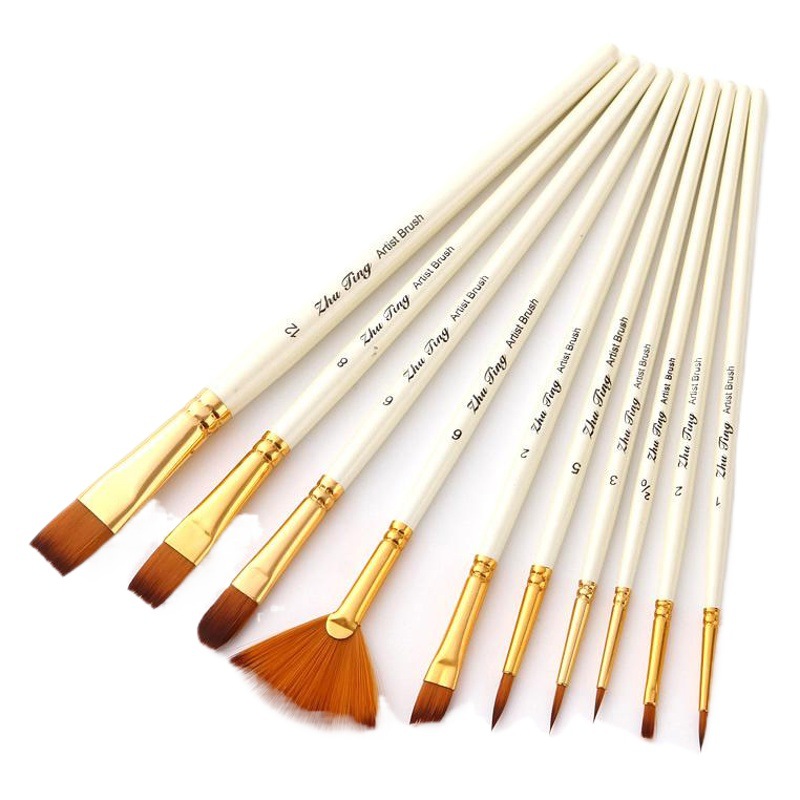 Traje de cepillo de combinación de pelo de nylon de dos colores con tiza de agua en forma de abanico Transfronterizo 10 Lino varilla de madera acuarela pluma