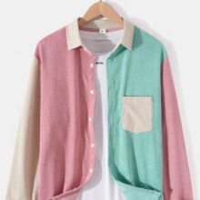 跨境货源欧码2020秋冬季男士时尚潮流格子拼接带帽长袖衬衫代发