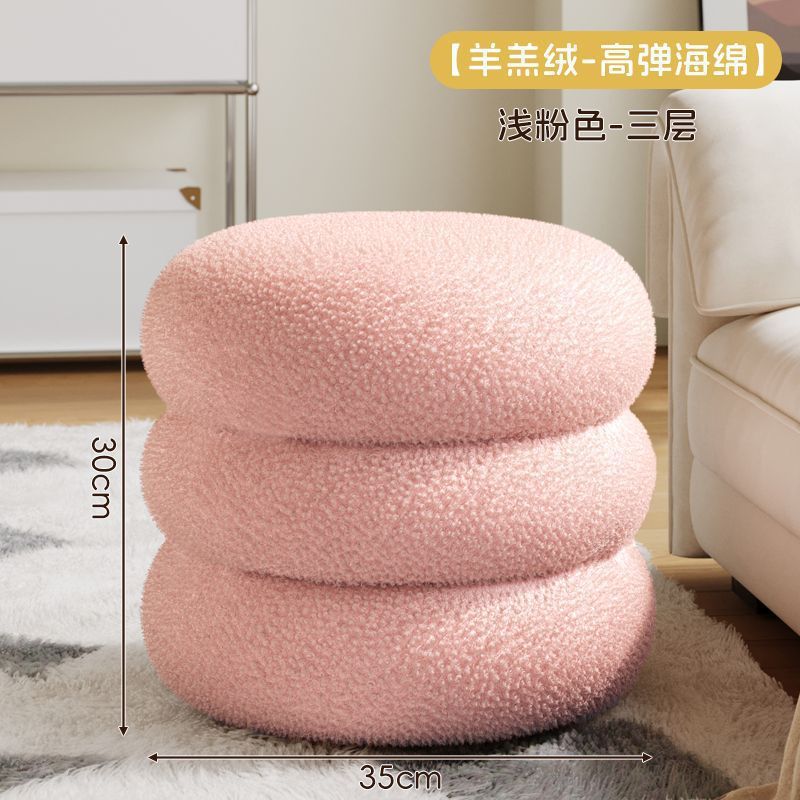 クリームスタイルの家庭用小さなスツール、小さなベンチ、ラウンドスツール、背もたれ椅子、靴交換用スツール、ソファスツール、リビングルームのコーヒーテーブルの横にある低いスツール|undefined