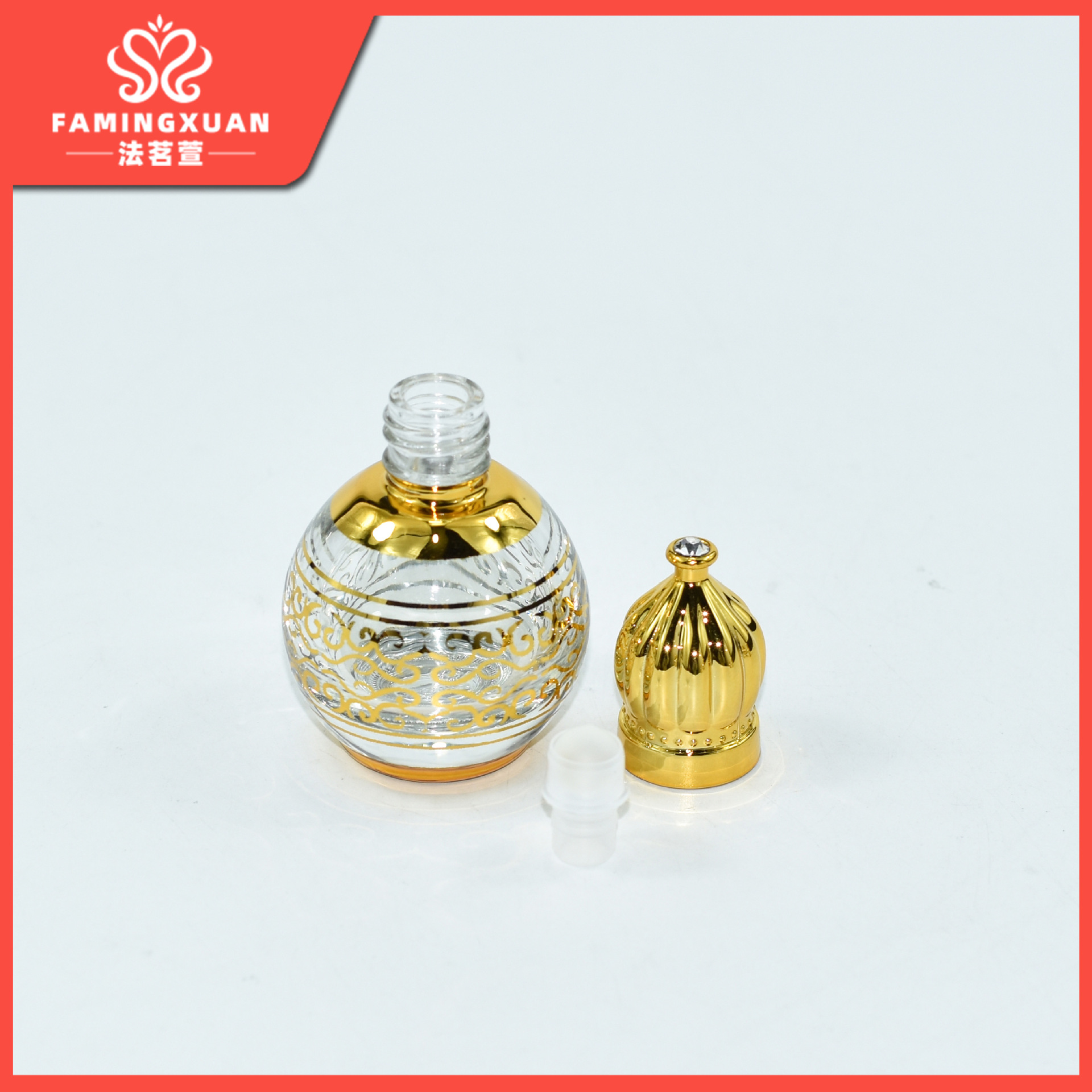 Faimingxuan sub-botella de perfume a granel botella vacía 12ML bola de cristal dorado botella vacía