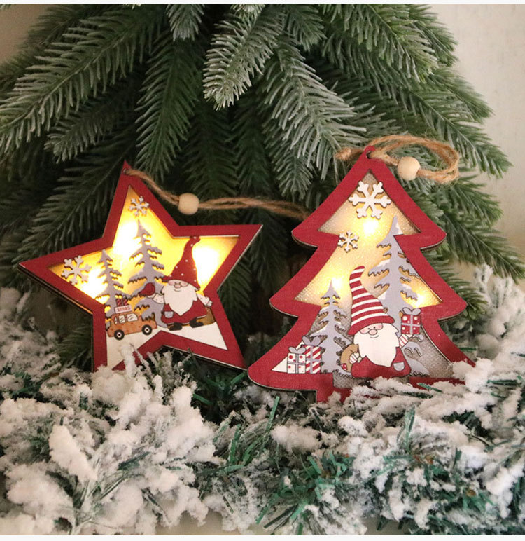 Wholesale New Christmas Tree Wooden Luminous Pendant Ornaments Nihaojewelry display picture 7