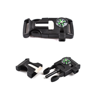 Multi-functional buckle outdoor survival tool compass Flint whistle umbrella rope woven bracelet plastic buckle